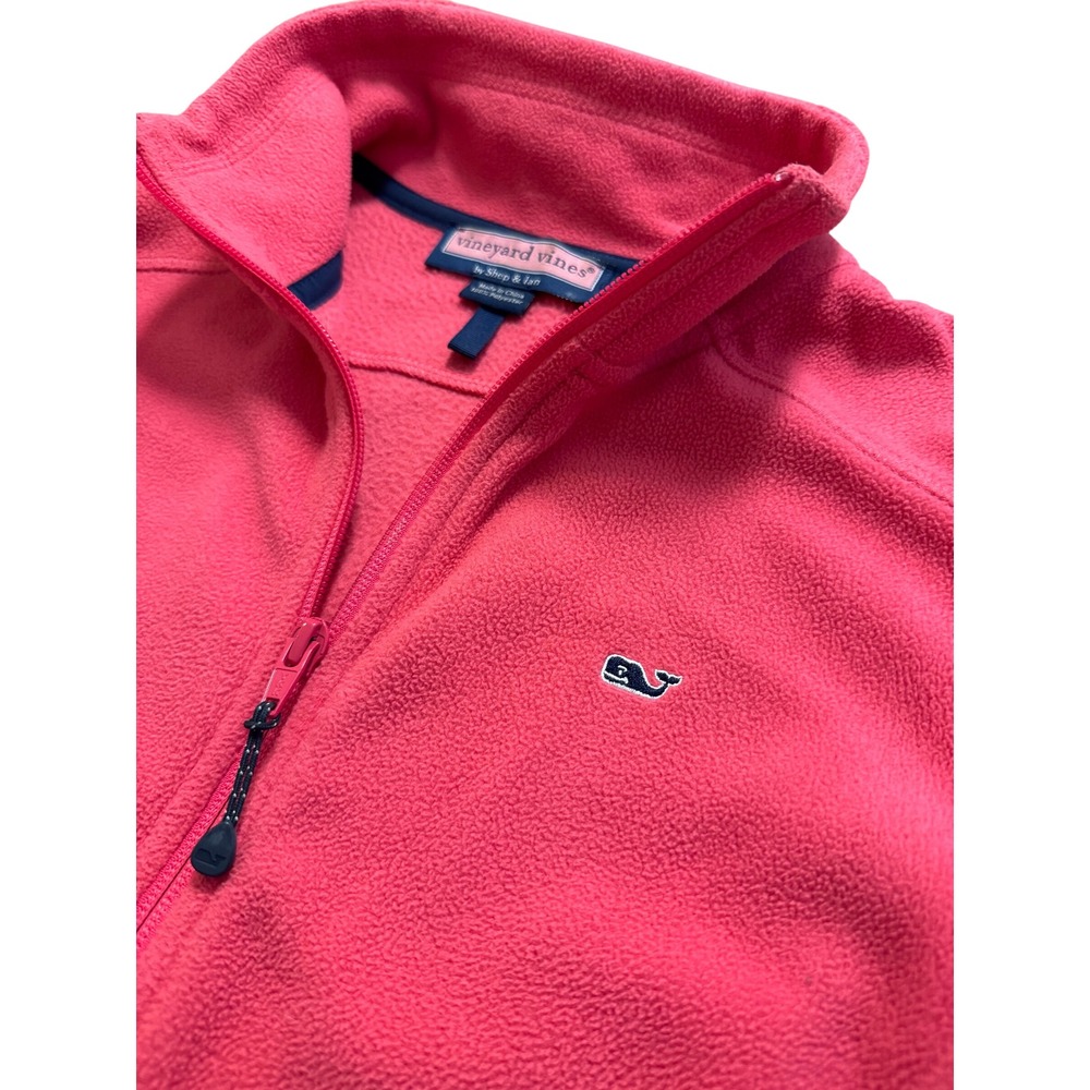 Vineyard Vines Women's Small Pink Fleece Vest Full Zip Whale Logo Pockets - Picture 2 of 7